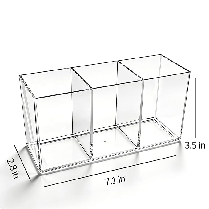 Makeup Brush Holder, Clear Acrylic Organizer for Women & Girls, 7.1x2.8x3.5in Desk Storage for Makeup Brushes & Cosmetic Tools, Easy Access (Clear -3)