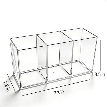 Makeup Brush Holder, Clear Acrylic Organizer for Women & Girls, 7.1x2.8x3.5in Desk Storage for Makeup Brushes & Cosmetic Tools, Easy Access (Clear -3)
