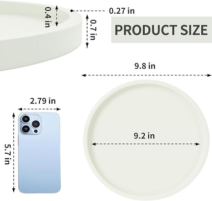Silicone Bathroom Tray, 9" Round Cream Vanity Organizer – Decorative Countertop Tray for Soap, Candle, Perfume, Kitchen & Coffee Table