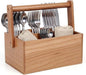 Silverware Caddy with Handle Acacia Paper Plate Holders Wooden Utensil Holder Mulip-Purpose Organizer Picnic Utensil Caddy for Party Home Kitchen Office Bathroom Bedroom RV