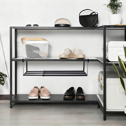 UNICRAFTALE 2Pcs Expandable Shoe Rack Organizer for Closet Black Hanging Under Cabinet Shelf Adjustable Retractable Storage Rack for Shoes Clothing Kitchen Items Space Saving Solution Long 40~70cm