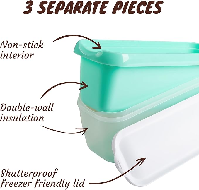 2 Pack Ice Cream Tub Containers (1.6 Quart Each), Reusable Freezer Storage Containers with Lids for Homemade Sorbet, Frozen Yogurt, or Gelato, Yellow and Green