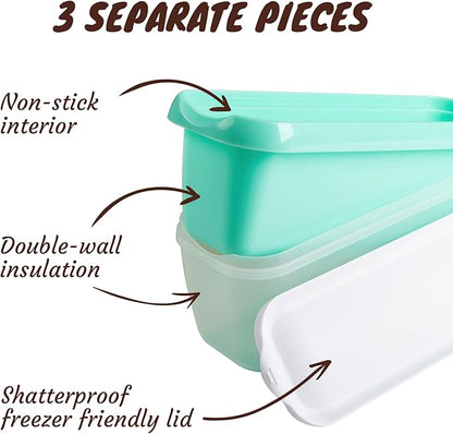 2 Pack Ice Cream Tub Containers (1.6 Quart Each), Reusable Freezer Storage Containers with Lids for Homemade Sorbet, Frozen Yogurt, or Gelato, Yellow and Green