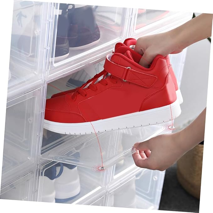Alipis Thick Plastic Folding Clamshell Magnetic Basketball Shoe Box Sturdy Storage Box for Entryway