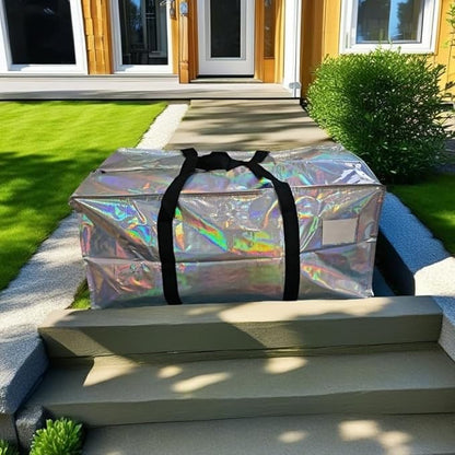 Iridescent 2 or 6 Pack Large Moving Bags Durable Clothes Storage Bags Totes Bins Holographic Packing Boxes College Fashion Moving Supplies (Iridescent (6Pack))