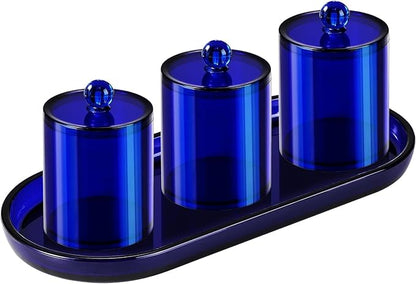 SheeChung Acrylic Vanity Tray, 2 Pack, 9.65 in x 4.5 in x 0.79 in, Catchall Tray, Countertop Sink Tray Dispenser, Sturdy Holder for Cabinet, Shelf, Cupboard, or Closet Organization (Blue)