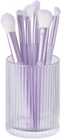 DASITON Makeup Brush Holder Organizer, Crystal Cosmetic Makeup Brushes Storage Holder, Glass Make Up Brush Holder, Vintage Striped Make Up Cup Desk Pen Pencil Holder, Toothbrush Holders (Clear S)