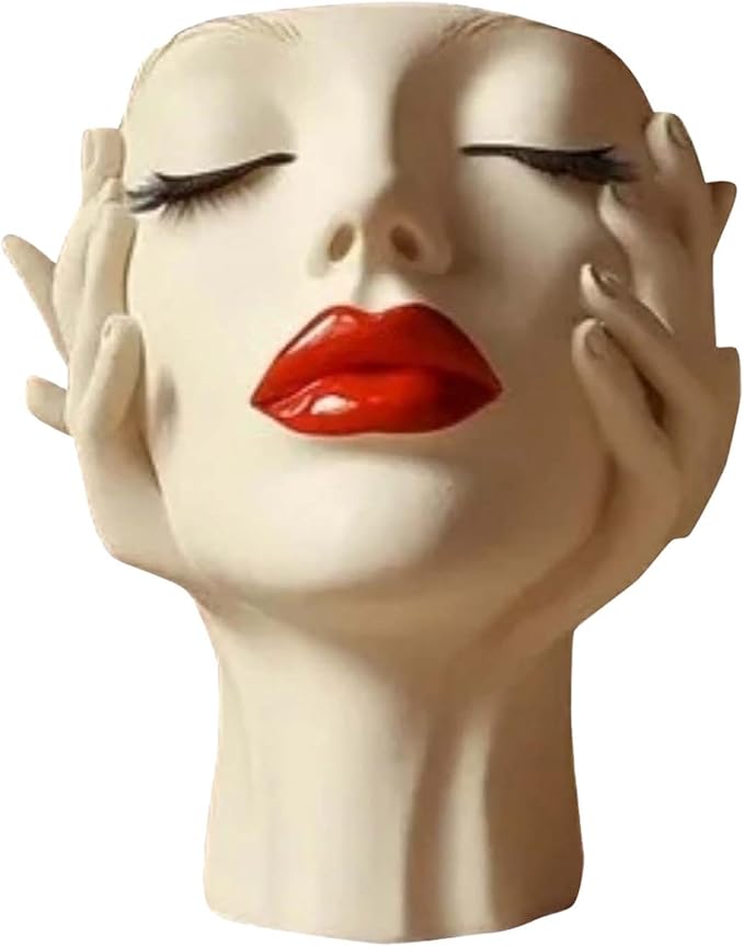 Women's Head Shape Boho Feminist Decoration, Minimalist Statue Storage Decor Face Makeup Brush Holder, Modern Statue Storage Makeup for Table Shelf Living Room Office (Beige 6.69 * 4.72 * 3.15in)