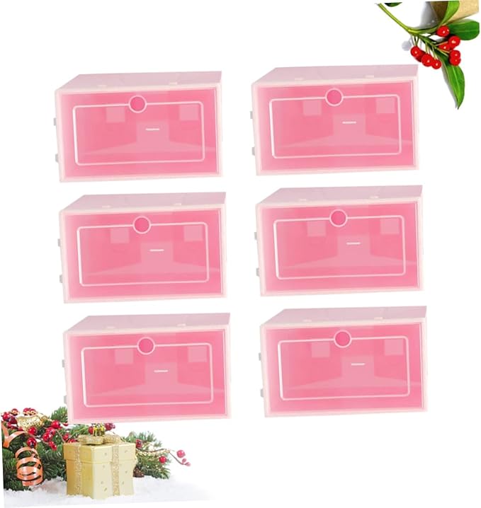 6PCS Transparent Stackable Shoe Storage Boxes with Thickened Plastic S Pink Organizer for Sneakers Shoe Containers for Closet and Entryway Storage