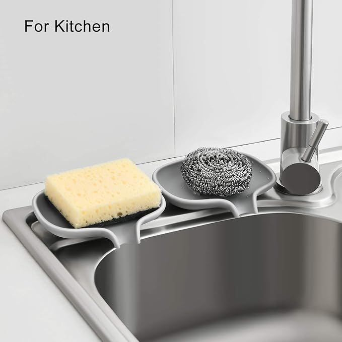 SUBEKYU Silicone Soap Dish for Bathroom,Bar Soap Holder for Shower with Draining Tray, Waterfall Soap Tray for Kitchen Sink, Set of 2 (2 * Gray)