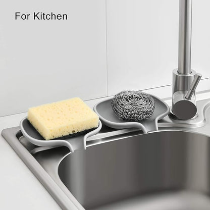 SUBEKYU Silicone Soap Dish for Bathroom,Bar Soap Holder for Shower with Draining Tray, Waterfall Soap Tray for Kitchen Sink, Set of 2 (2 * Gray)