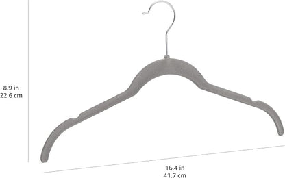 Amazon Basics Space Saving Slim Velvet Non-Slip Clothes Hangers for Closet Organization, Gray/Silver, 30-Pack