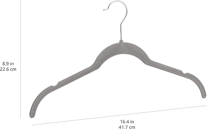 Amazon Basics Space Saving Slim Velvet Non-Slip Clothes Hangers, Sturdy, Gray/Silver, 100-Pack