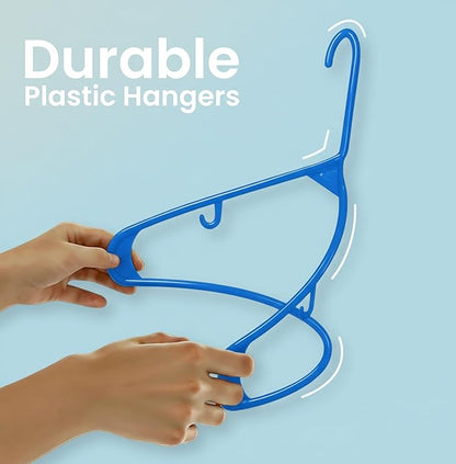 Utopia Home Plastic Hangers 50 Pack - Space Saving Clothes Hanger - Durable & Strong Closet Organizers and Storage with Built-in Strap Hooks - Essential for Shirts, Pants, Skirts & Coats (Blue)