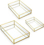 Jetec 3 Pieces Mirror Glass Vanity Tray Gold Ornate Makeup Tray Metal Vintage Octagonal Perfume Dresser Trays for Dresser Bedroom Bathroom Hotel, 3 Sizes