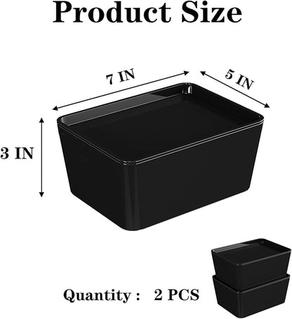 2 Pcs torage Bins With Lids Plastic Containers,Multipurpose Stackable Storage Container Bins With Lid For Home And Office Organization, Small Storage Bin, 5x7in Storage Container, Black