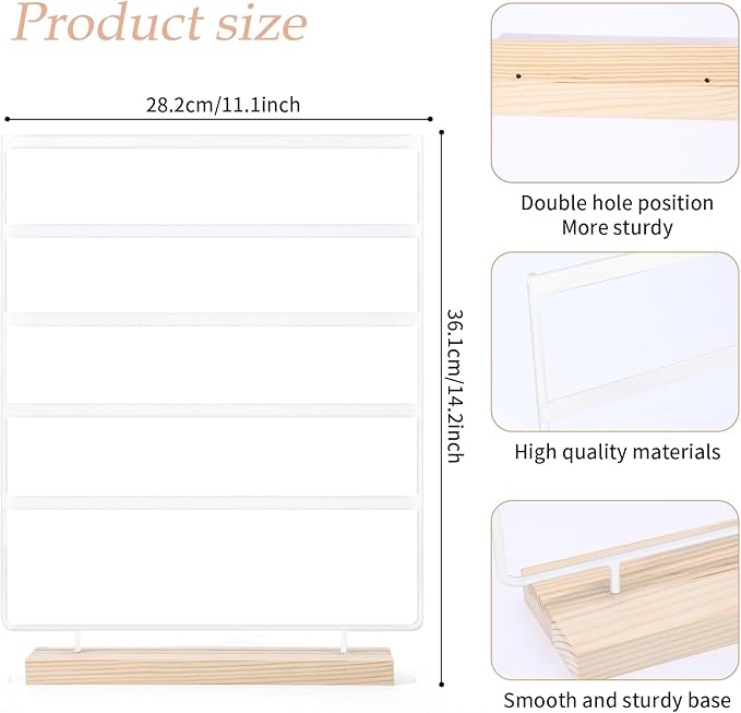SNOWSTAR Hair Claw Clip Holder Organizer - 5 Tier Iron Rod Hair Clip Holder Storage for Women Girls, Wood Base Desktop Organizer
