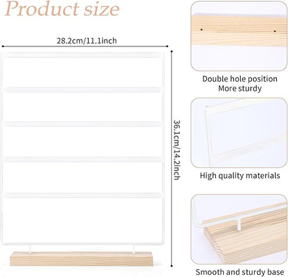 SNOWSTAR Hair Claw Clip Holder Organizer - 5 Tier Iron Rod Hair Clip Holder Storage for Women Girls, Wood Base Desktop Organizer