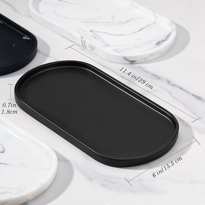Emibele Bathroom Tray, Resin Oval Vanity Tray Countertop Organizer Toilet Tank Kitchen Decorative Jewelry Storage Tray for Perfume Candles Soap Towel Small Plant Home Decor, M, Matte Black