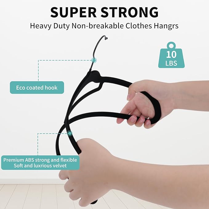 Black Velvet Hangers 30 Pack - Non Slip Clothes Hangers, Ultra Slim Hangers, Space Saving Swivel Black Hook, Suit, Top, Tie, Shirt, Skirt & Pant Felt Hangers, Black Hangers