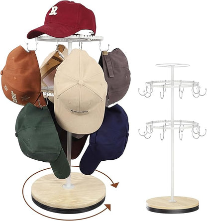 Keebofly Rotating Free Standing Hat Rack & Organizer Stand, 3-Tier Merchandise Display & Tabletop Baseball Cap Organizer Holds 40+ Caps, Portable for Vendor & Home Use in Bedroom, Closet, Entryway