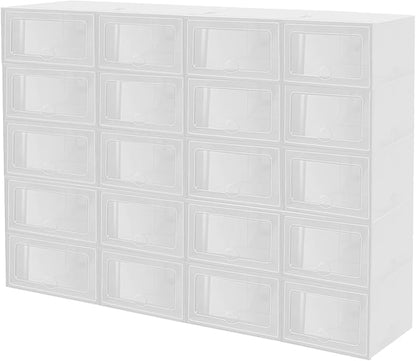 20pcs Stackable Shoe Covers Storage Box, Foldable Plastic Shoe Boxes Drawer Storage Cabinet Organiser Box for Closet Bedroom Bathroom (32.6 * 24 * 14cm)