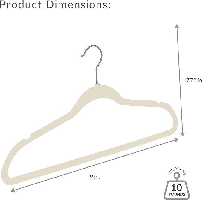 Simplify Slim Velvet Clothes Hangers | 100 Pack | Non-Slip | Shirts | Suit | Pants | Dresses | Garments | Closet Storage & Organization | Durable | Ivory