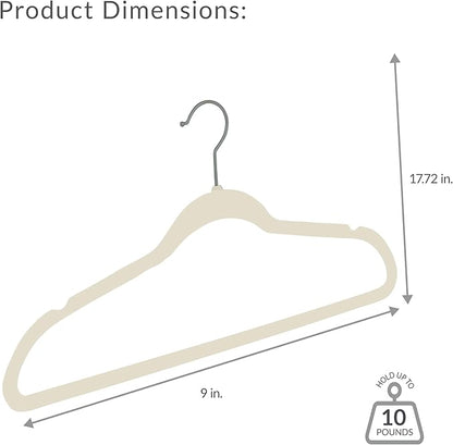 Simplify Slim Velvet Clothes Hangers | 100 Pack | Non-Slip | Shirts | Suit | Pants | Dresses | Garments | Closet Storage & Organization | Durable | Ivory