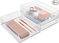 STORi SimpleSort 3-Piece Stackable Clear Drawer Organizer Set | 9" x 6" x 2" Rectangle Trays | Wide Makeup Vanity Storage Bins and Office Desk Drawer Dividers | Made in USA