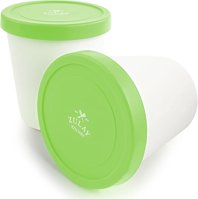 Zulay [2 Pack - 1 Quart Each] Large Ice Cream Containers For Homemade Ice Cream - Reusable Ice Cream Container Set with Lids - Ice Cream Pint Containers For Sorbet, Gelato, Frozen Yogurt (Green)