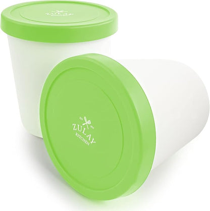 Zulay [2 Pack - 1 Quart Each] Large Ice Cream Containers For Homemade Ice Cream - Reusable Ice Cream Container Set with Lids - Ice Cream Pint Containers For Sorbet, Gelato, Frozen Yogurt (Green)