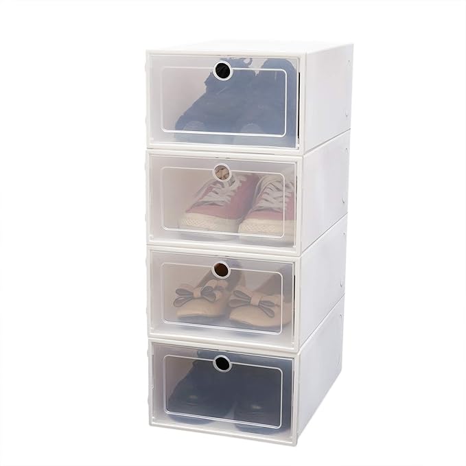 20pcs Shoe Storage Box, 13x9x5.5in Foldable Clear Plastic Shoe Box Set Stackable Storage Case Organizer Rack for Home,Closet,Display,Space Saving