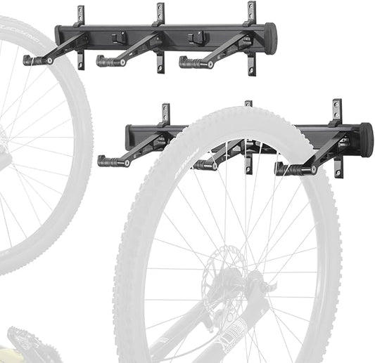 CyclingDeal Bike Wall Mount Rack - Adjustable Indoor Outdoor Storage Vertical Cycling Hook Hanger Organiser - Safe & Secure for Storing MTB Road Bicycles in Garage or Home - Upgraded 6 Bikes