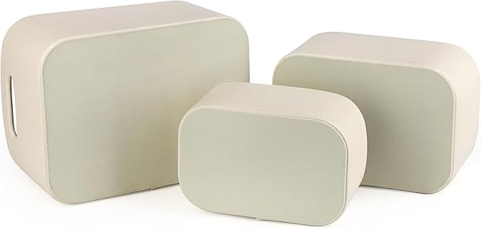 HofferRuffer Faux Leather Storage Baskets Bins with Velvet Lining for Organizing, Storage, Gifts, Set of 3 Nesting Shelf Baskets Decorative Storage Boxes for Home Organization (Cream White)