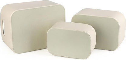 HofferRuffer Faux Leather Storage Baskets Bins with Velvet Lining for Organizing, Storage, Gifts, Set of 3 Nesting Shelf Baskets Decorative Storage Boxes for Home Organization (Cream White)
