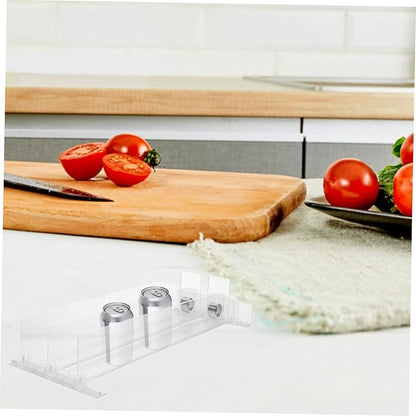 Alipis Soda Can Dispenser for Refrigerator, 2 Row Drink Bottle Fridge Organizer Automatic Pusher Glide Beverage Storage Rack for Kitchen, Pantry (Clear, 14.9Inch)