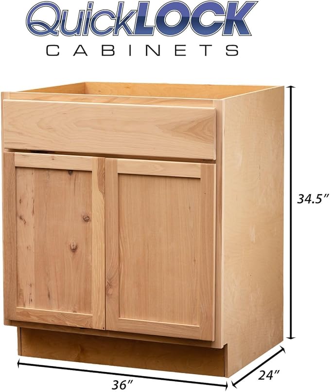 Quicklock RTA (Ready-to-Assemble) | Base Kitchen Cabinets - Shaker Style | Made in America (Raw Hickory, 36" Wx34.5 Hx24 D Base)