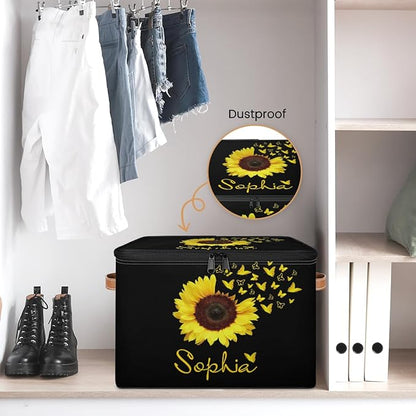 Custom Sunflower Storage Bins with Lid, Foldable Personalized Storage Basket Boxes with Handle Shelf Basket Closet Organizer Cube