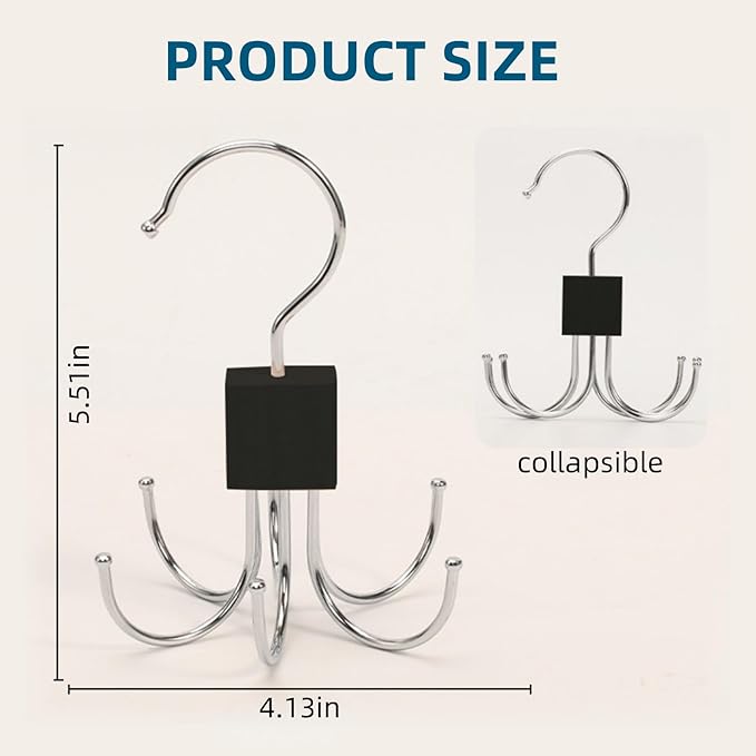 2Pcs Multifunction Belt Hanger, 360° Rotatable Belt Organizer | Hold Up to 24 Belts – Hanging Holder Storage Hook for Belt, Bra, Tie, Scarf, Purse & Tank Tops, Silver