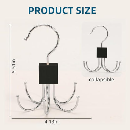 2Pcs Multifunction Belt Hanger, 360° Rotatable Belt Organizer | Hold Up to 24 Belts – Hanging Holder Storage Hook for Belt, Bra, Tie, Scarf, Purse & Tank Tops, Silver