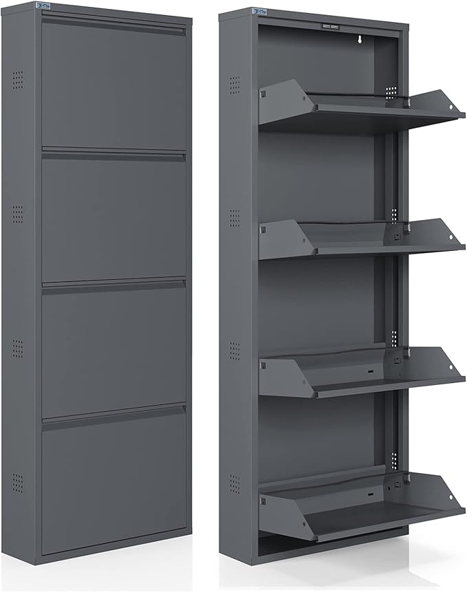 CEHA 4 Tier Metal Shoe Cabinet with Cover, Durable Shoe Storage Organizer for Entryway, Space Saving Shoe Shelf Closet with Side Ventilation Holes, 5.91" x 53.5" x 19.68", Anthracite