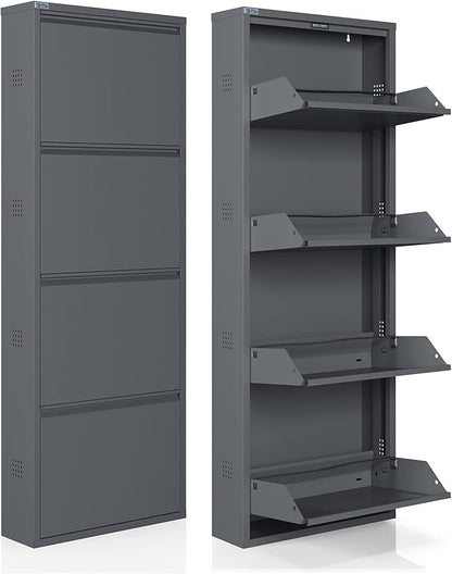 CEHA 4 Tier Metal Shoe Cabinet with Cover, Durable Shoe Storage Organizer for Entryway, Space Saving Shoe Shelf Closet with Side Ventilation Holes, 5.91" x 53.5" x 19.68", Anthracite