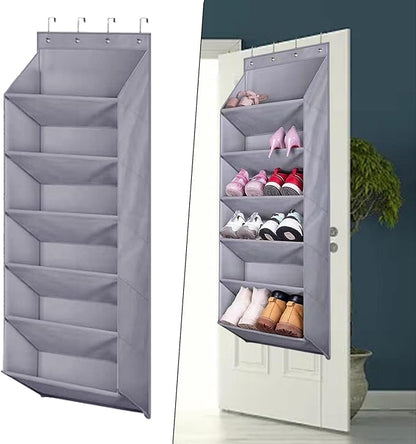 Hanging Shoe Rack, Over The Door Shoe Organizer with 6 Deep Pockets, 6 Tier Large Deep Pockets Door Shoe Rack for Clothing Hats 16 Pair Shoes