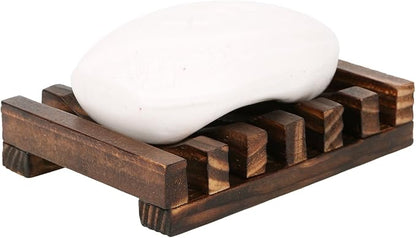 Anwenk Wooden Soap Dish Soap Saver Holder Tray for Bathroom Shower Rectangular Kitchen Drainer Hand Craft for Soap,Sponges and More (1Pack)