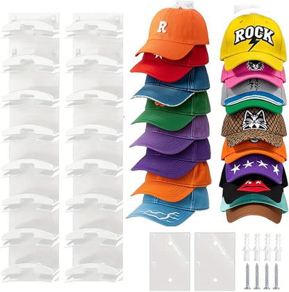 HINIHAO 2 Pack Hat Organizer for Baseball Caps, Hat Rack for Wall with Strong Adhesive, Wall Mounted Hat Hooks Hold up to 16 Hats for Closet Door and Bedroom (White)
