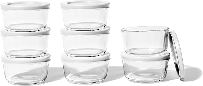 16-Piece Glass Food Storage Containers Set (8 Containers + 8 BPA-Free Lids) | 1-Cup, Leakproof | Microwave, Freezer, Oven & Dishwasher Safe | Ideal for Meal Prep & Pantry Organization, White