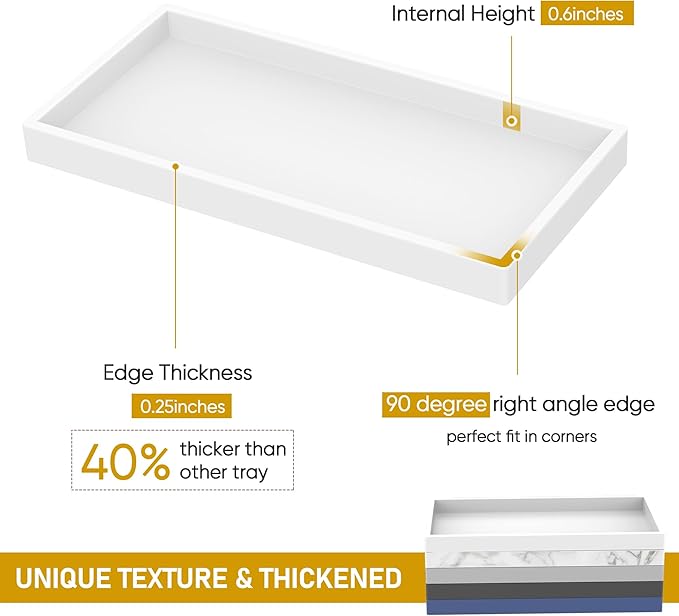 Bathroom Counter Tray,EG-SIPRO High-Grade Thickened Silicone Bathroom Vanity Tray,Shatterproof Rectangle Bathroom Tray Soap Dispenser Tray for Bathroom Countertop, Pure White, 10.6''×5.1'', (EGTRAY)