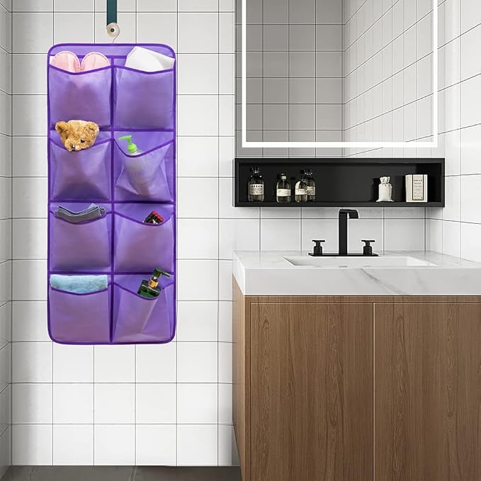 Dual Sided Hanging Closet Organizer Shoe Rack Holder with 26 Large Pockets (Purple)