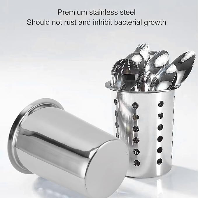 Countertop Utensil Holder Stainless Steel, No Hole Stainless Steel Kitchen Utensil Holder, 5.4x4.5x3.4in Large Stainless Utensil Holder for Kitchen Counter, Knives, Forks