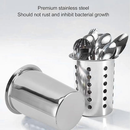 Countertop Utensil Holder Stainless Steel, No Hole Stainless Steel Kitchen Utensil Holder, 5.4x4.5x3.4in Large Stainless Utensil Holder for Kitchen Counter, Knives, Forks